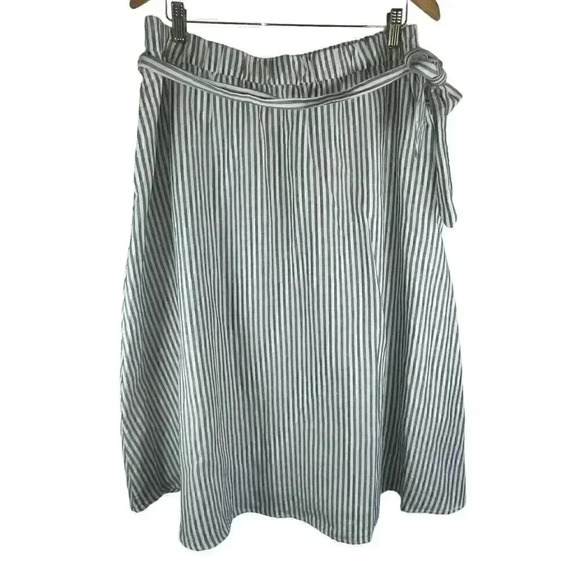 TALBOTS NWT Blue & White Striped Linen Cotton Blend Midi A-Line Skirt Size XLP - Picture 1 of 6